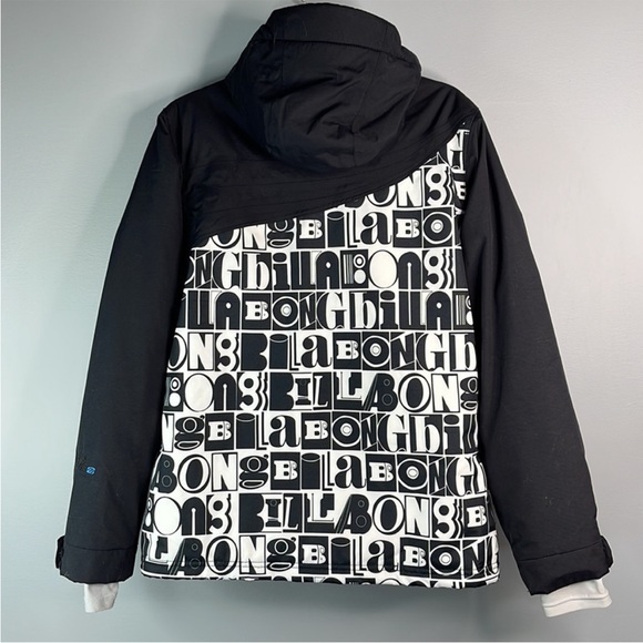 Billabong Black White Spellout Graphic Logo Snowboard Ski Jacket Coat vented M - Picture 6 of 13